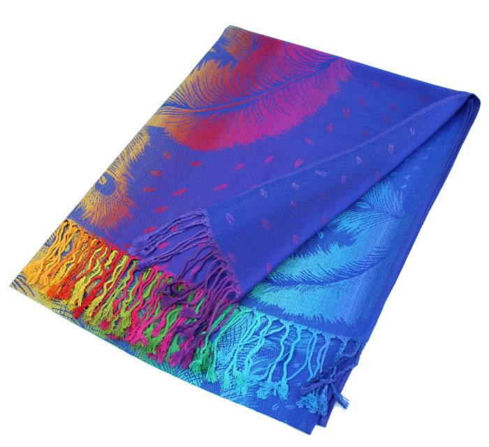 Colorful Peacock Feathers Pashmina Scarf Shawls 050