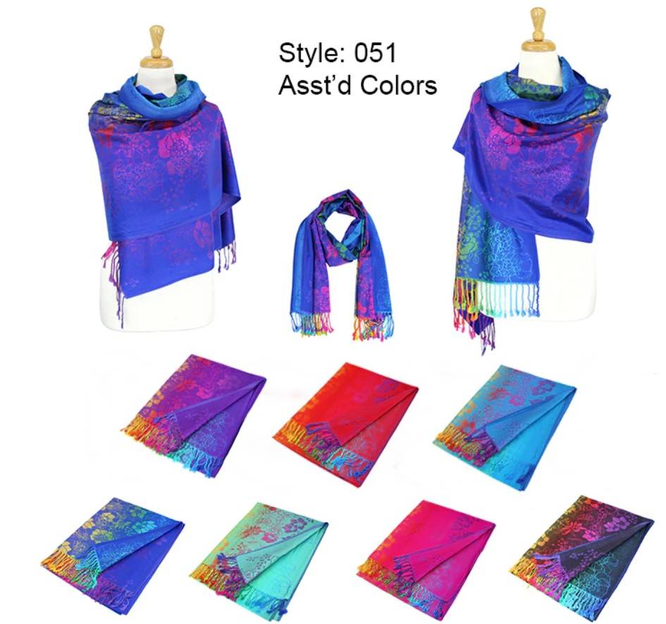12-Pack Pashmina Colorful Flower Shawls Assorted Colors 051