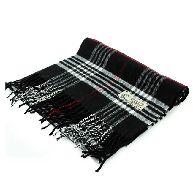 Plaid Cashmere Feel Scarf 12-pack Black CM07-3