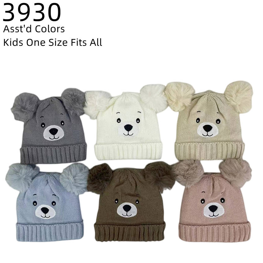 12-pack Wholesale Kid's Cute Hat Pompom Winter Knit Hat #3930