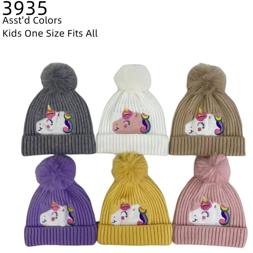 12-pack Wholesale Kid's Cute Hat Pompom Winter Knit Hat #3935