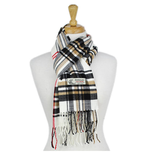 Plaid Cashmere Feel Scarf 12-pack White CM43-2