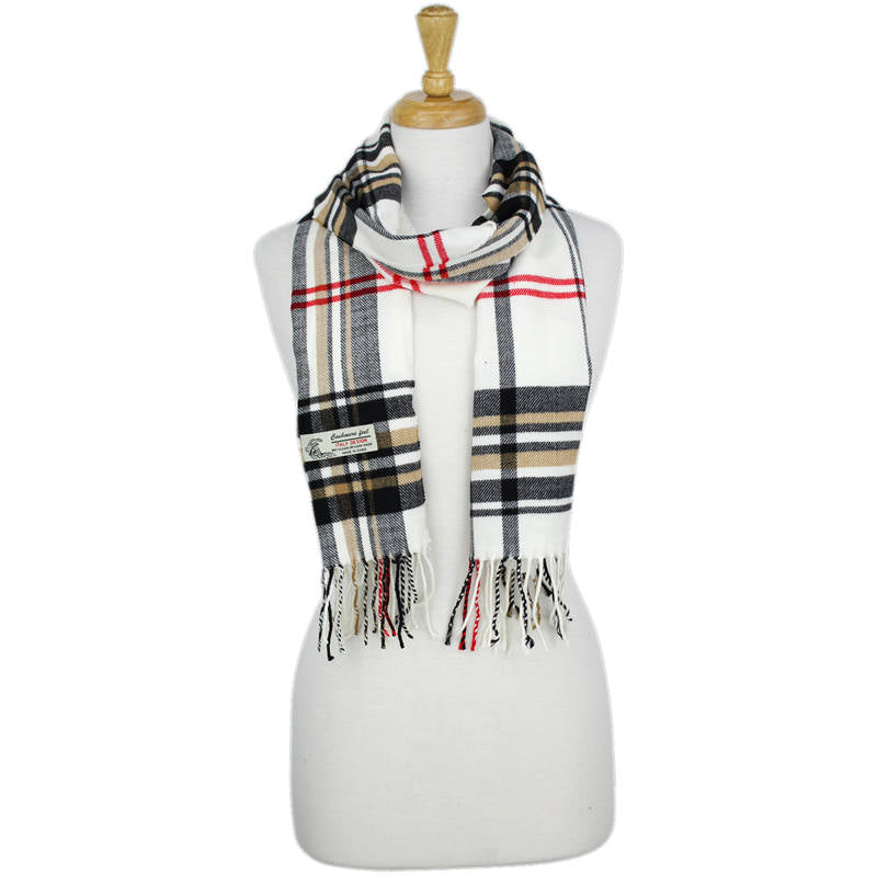 Plaid Cashmere Feel Scarf 12-pack White CM43-2
