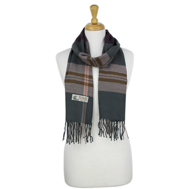 Plaid Cashmere Feel Scarf 12-pack Grey/pink CM46-2