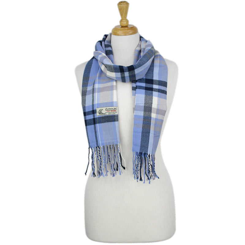Plaid Cashmere Feel Scarf 12-pack Light Blue CM48