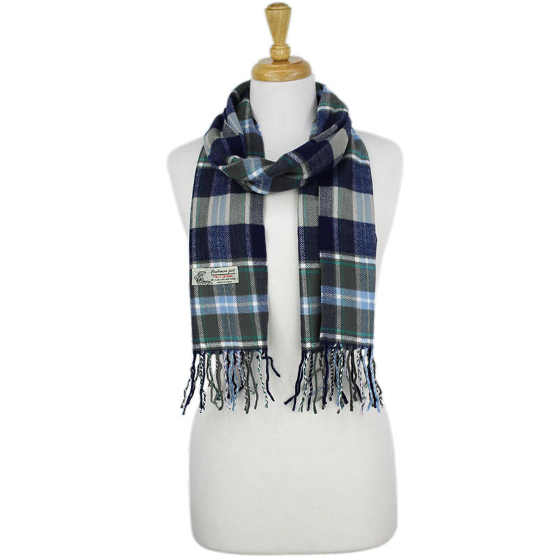 Plaid Cashmere Feel Scarf 12-pack Navy/olive/blue CM58