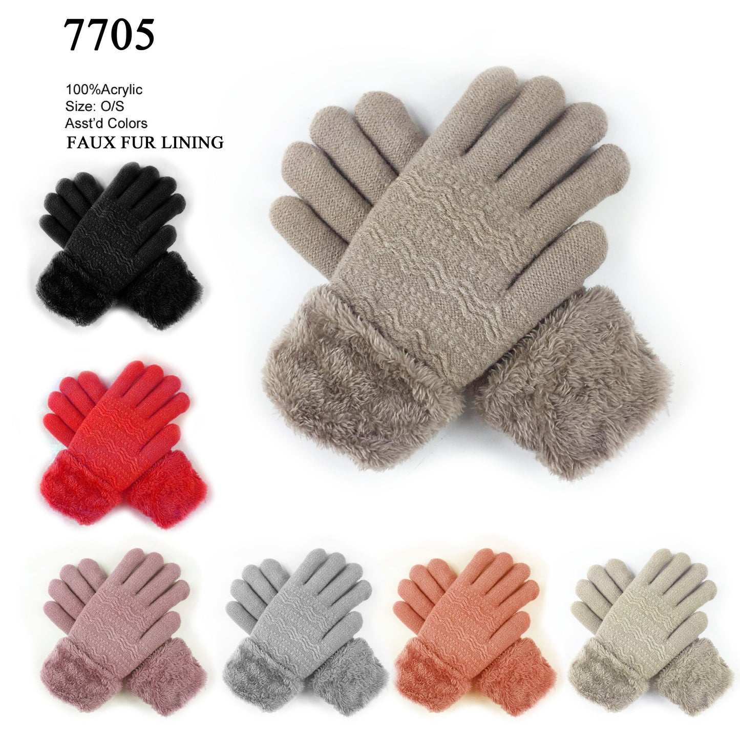 12-pack Wholesale Knitted Women's Heavy Winter Gloves #7705