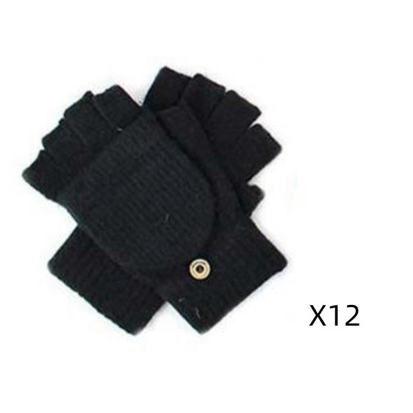 12-pack Wholesale Women's Man's Winter Fingerless Mittens Flap Gloves #7728