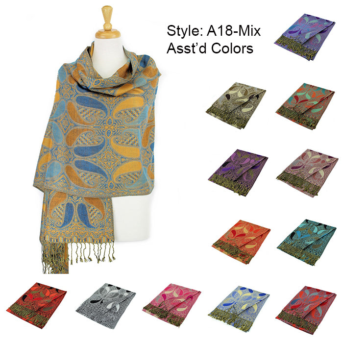 12-Pack Pashmina Paisley Shawls Assorted Colors A18