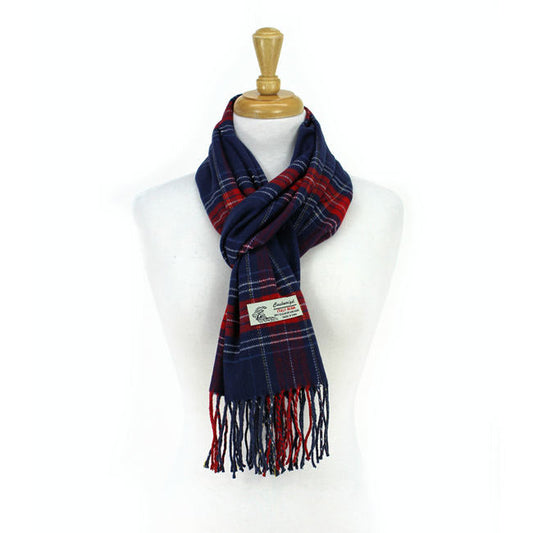 Plaid Cashmere Feel Scarf 12-pack Navy CM28-6