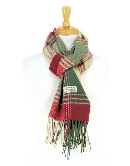 Plaid Cashmere Feel Scarf 12-pack Multi Army Green/burgundy CM29-1