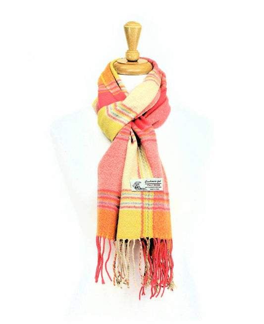 Plaid Cashmere Feel Scarf 12-pack Multi Coral/yellow/orange CM29-3