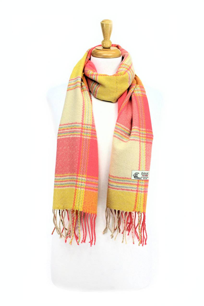 Plaid Cashmere Feel Scarf 12-pack Multi Coral/yellow/orange CM29-3