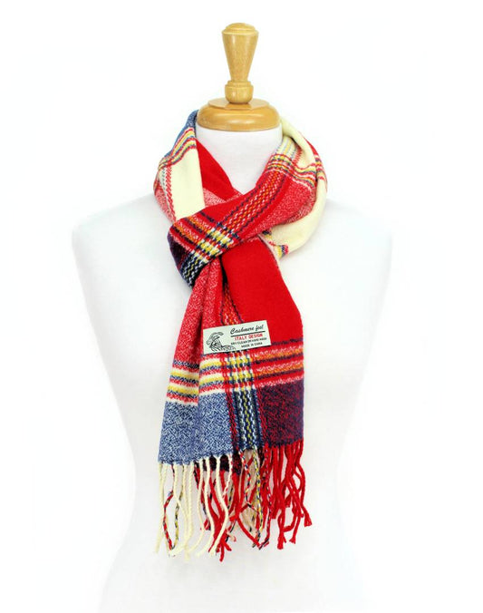 Plaid Cashmere Feel Scarf 12-pack Multi Red/navy/white CM29-5