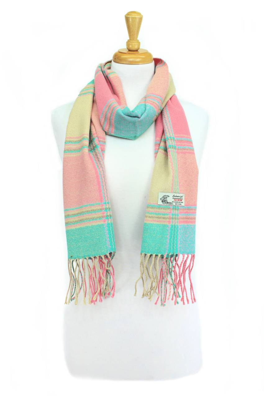 Plaid Cashmere Feel Scarf 12-pack Multi Pink/mint/beige CM29-6