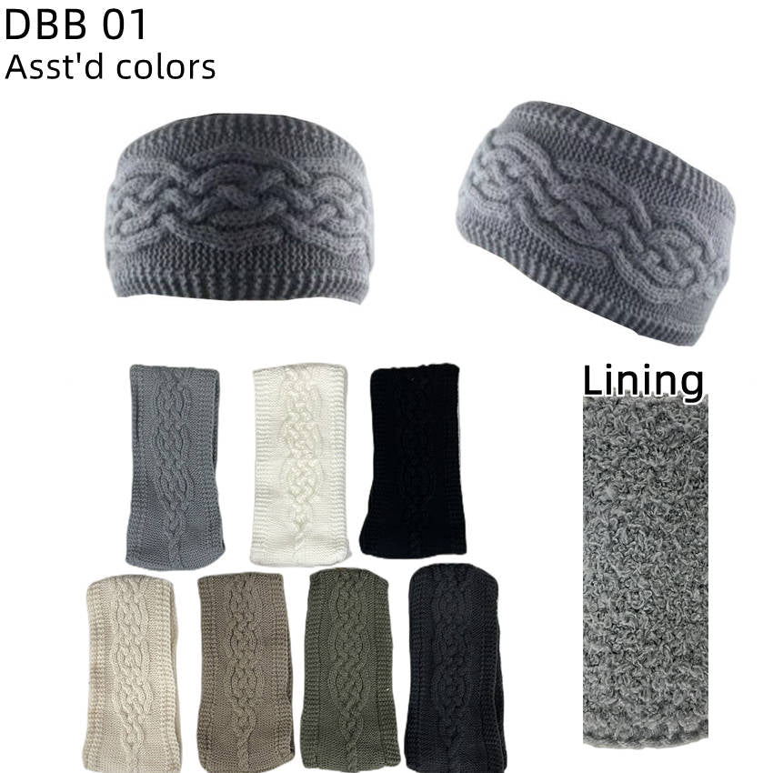 12-pack Women's Cable Knitted Fuzzy Lined Warm Headbands DBB01
