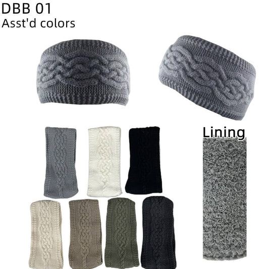 12-pack Women's Cable Knitted Fuzzy Lined Warm Headbands DBB01