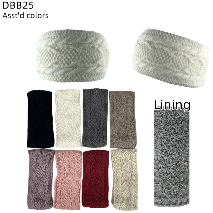 12-pack Women's Cable Knitted Fuzzy Lined Warm Headbands DBB25