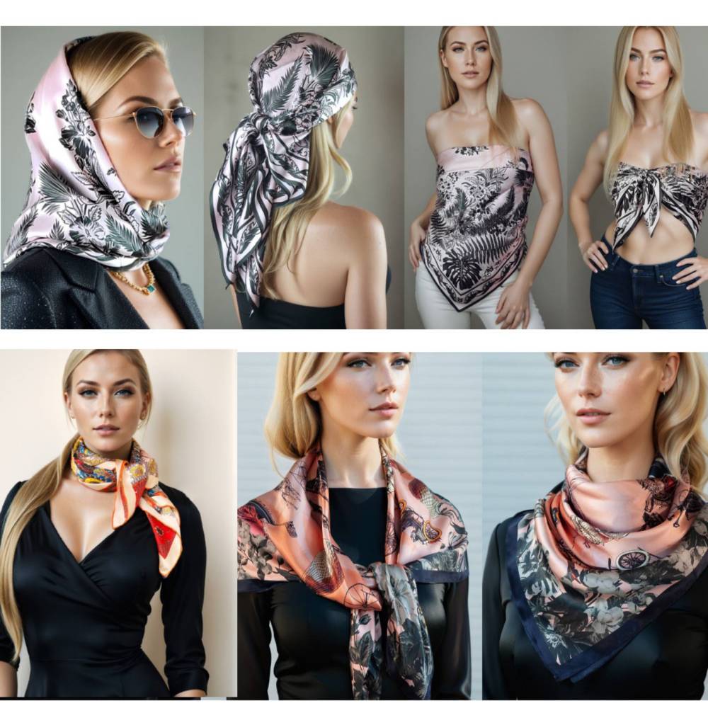 Women 27" Square Silky Satin Scarf Shawl F14-70-49-1