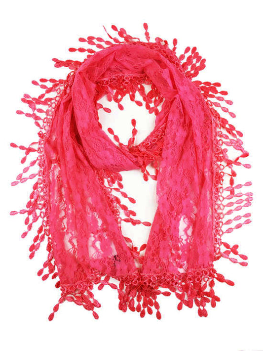Fashion Lace Tassel Sheer Oblong Lightweight Scarf