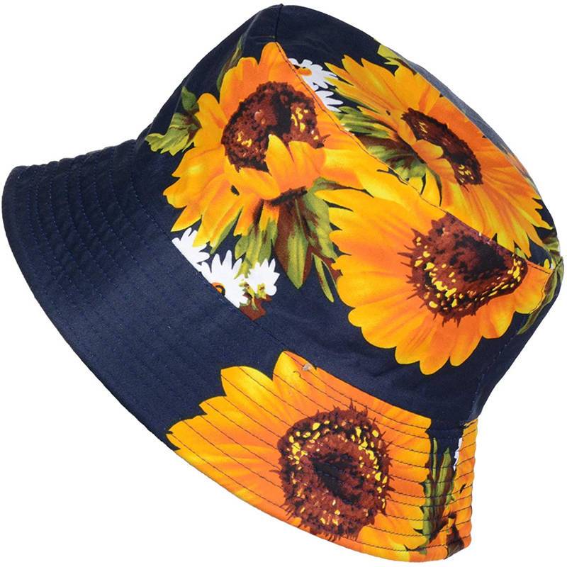 Reversible Printed Bucket hat JH618 navy sunflower