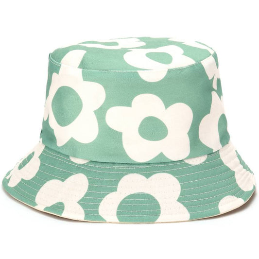 Reversible Printed Bucket hat Flowers JH899 Green