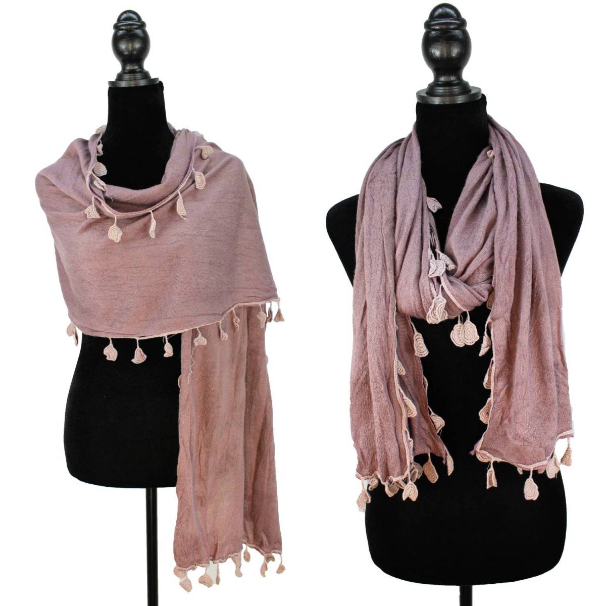 Crochet Coins Lace Tassels Oblong Scarf Shawl