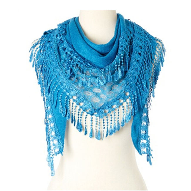 Crochet Lace Tassels Triangle Scarf