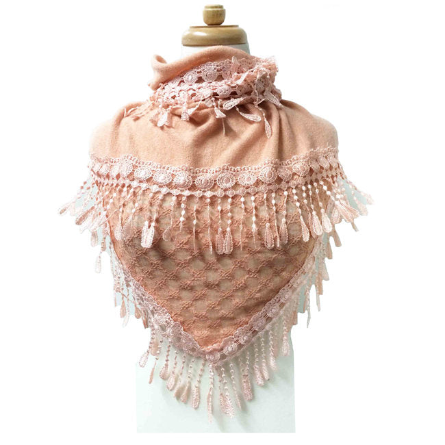 Crochet Lace Tassels Triangle Scarf