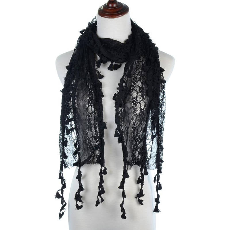 Fashion Lace Tassel Sheer Oblong Lightweight Scarf YH25