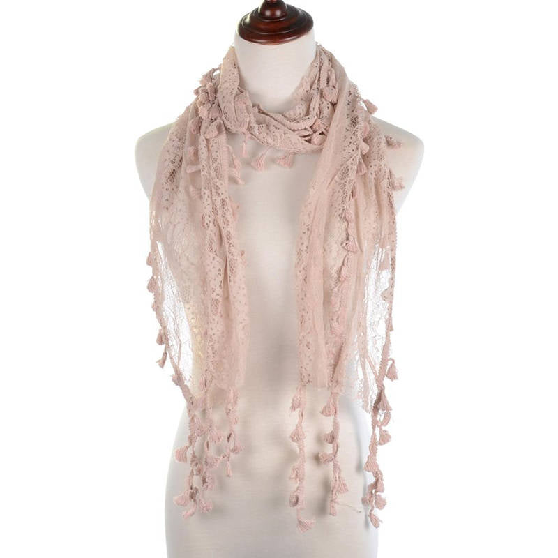 Fashion Lace Tassel Sheer Oblong Lightweight Scarf YH25
