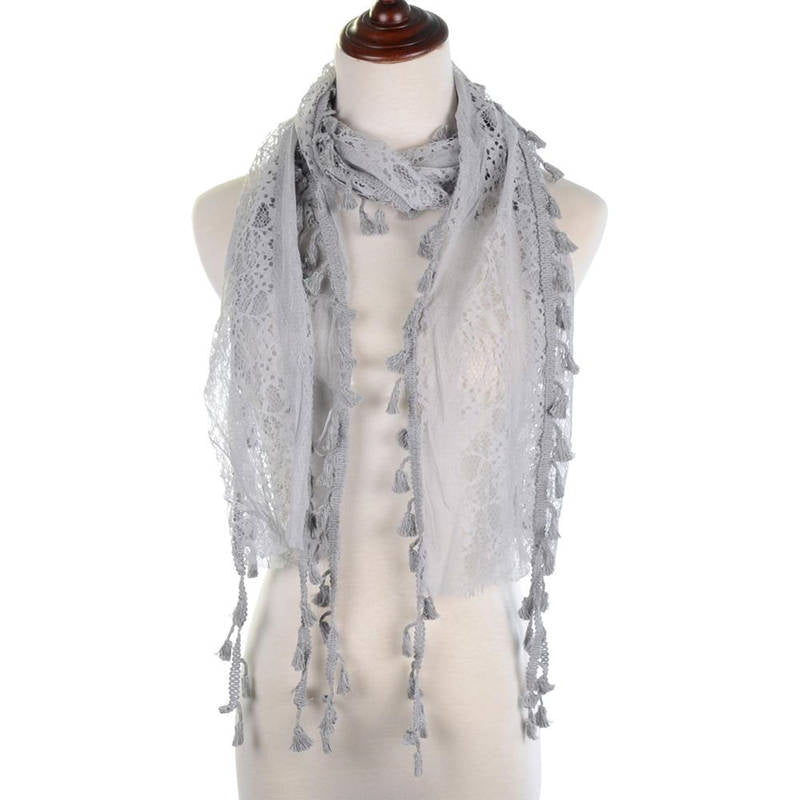 Fashion Lace Tassel Sheer Oblong Lightweight Scarf YH25