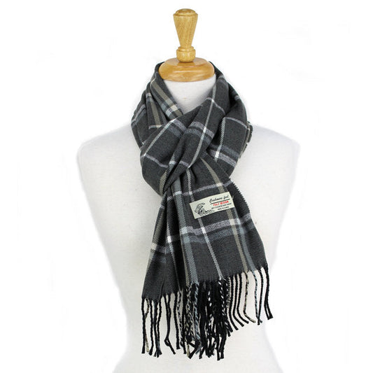 Plaid Cashmere Feel Scarf 12-pack Grey CM17-5