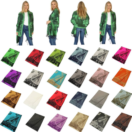 Rose Floral Pashmina Reversible Scarf Shawls 022