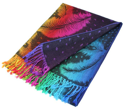 Colorful Peacock Feathers Pashmina Scarf Shawls 050