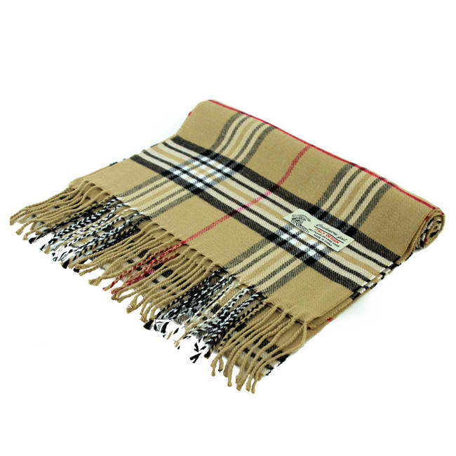 Plaid Cashmere Feel Scarf 12-pack Camel CM07-2