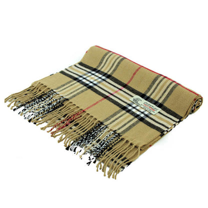 Plaid Cashmere Feel Scarf 12-pack Camel CM07-2