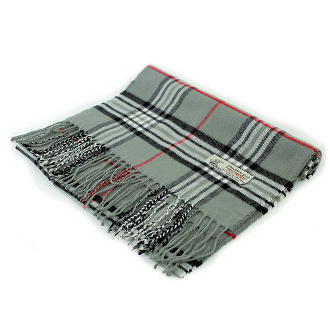 Plaid Cashmere Feel Scarf 12-pack Grey CM07-9