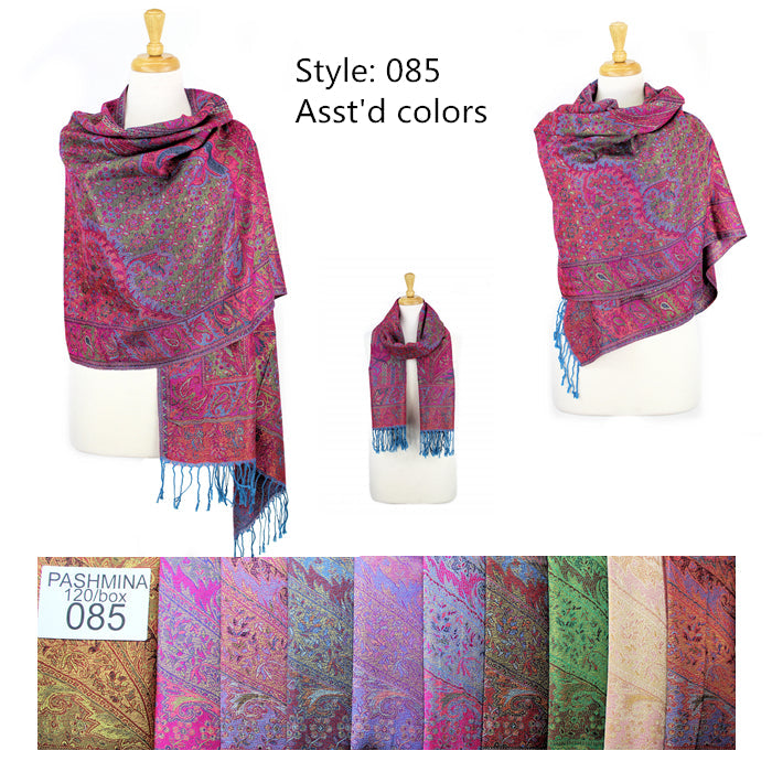12-Pack Metallic Pashmina Scarves Shawls Assorted Colors 085