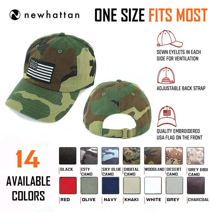 Newhattan 100% Cotton Baseball Caps Embroidered USA Flag US02