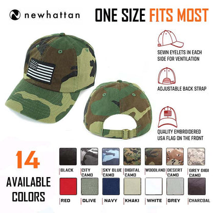 Newhattan 100% Cotton Baseball Caps Embroidered USA Flag US02