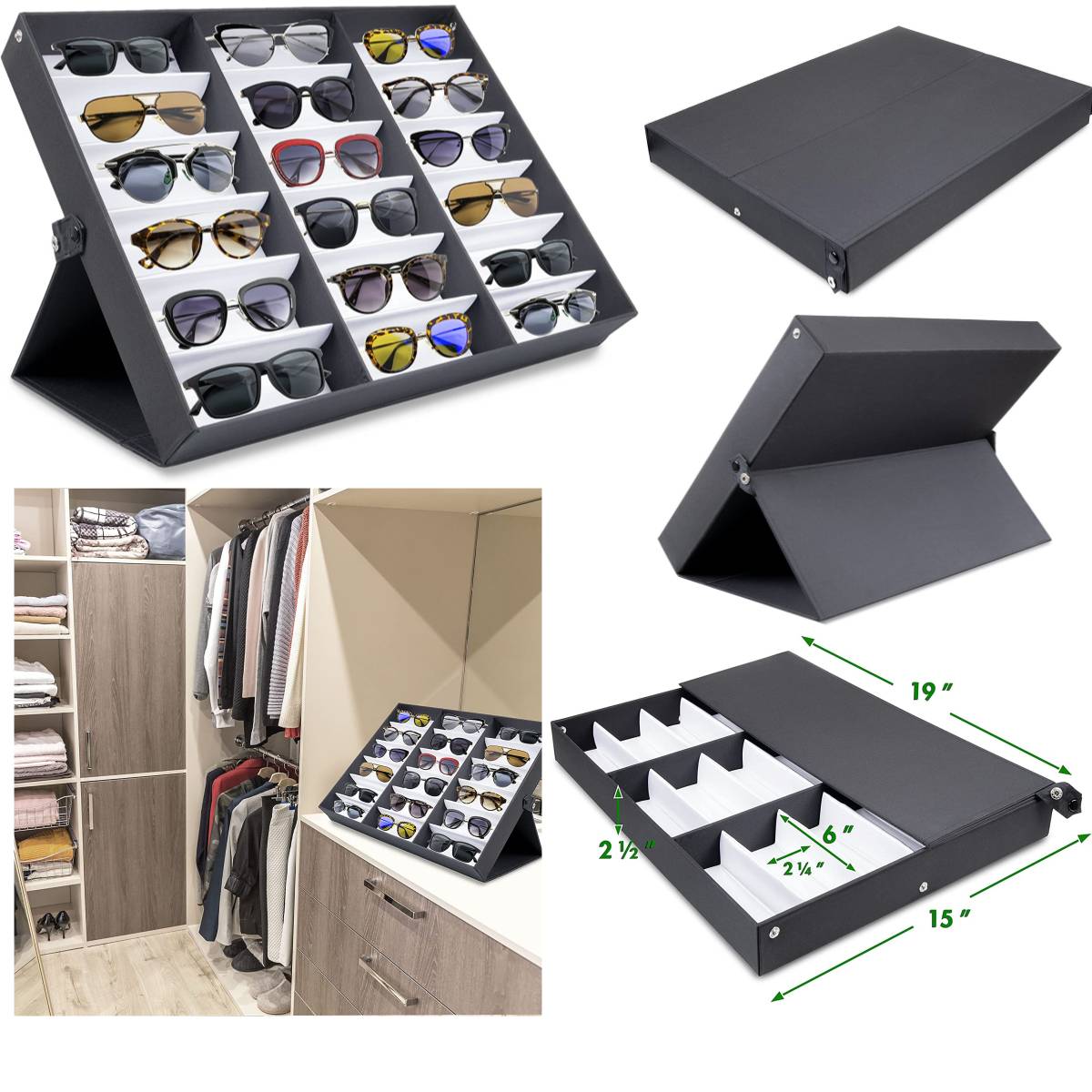 18 Pairs Sunglass Eyewear Display Tray Case, Watches and Jewelry Tray Case.