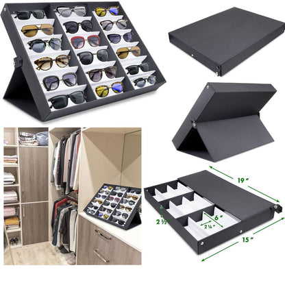 18 Pairs Sunglass Eyewear Display Tray Case, Watches and Jewelry Tray Case.