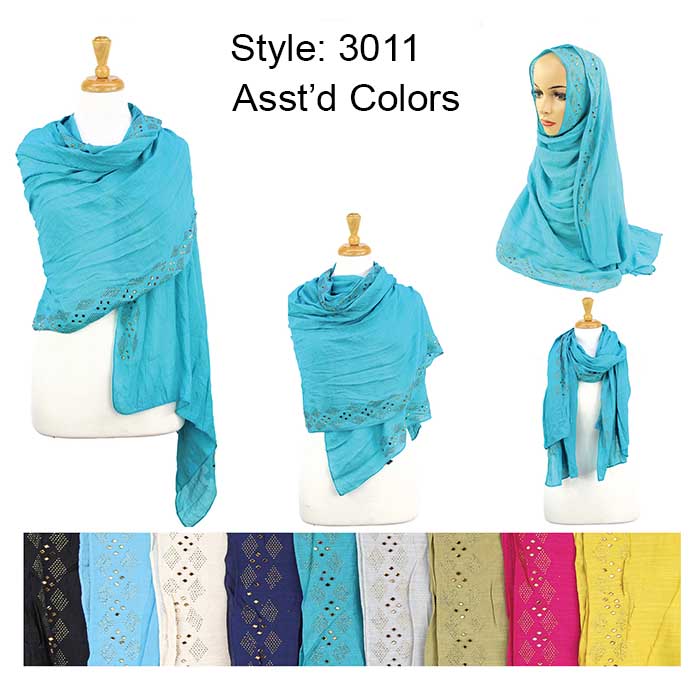 12 Pack Women Oblong Lightweight Rhinestones Scarves Shawls 3011
