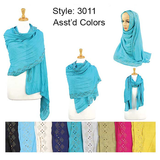 12 Pack Women Oblong Lightweight Rhinestones Scarves Shawls 3011