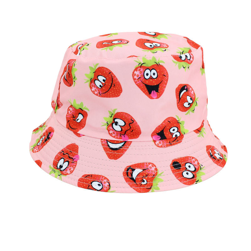Reversible Straw Berry Printed Bucket Hat