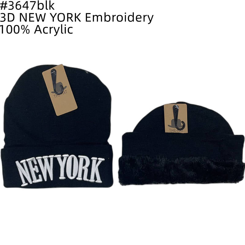 12-pack Wholesale Beanie Hat 3D NewYork Embroidery #3647