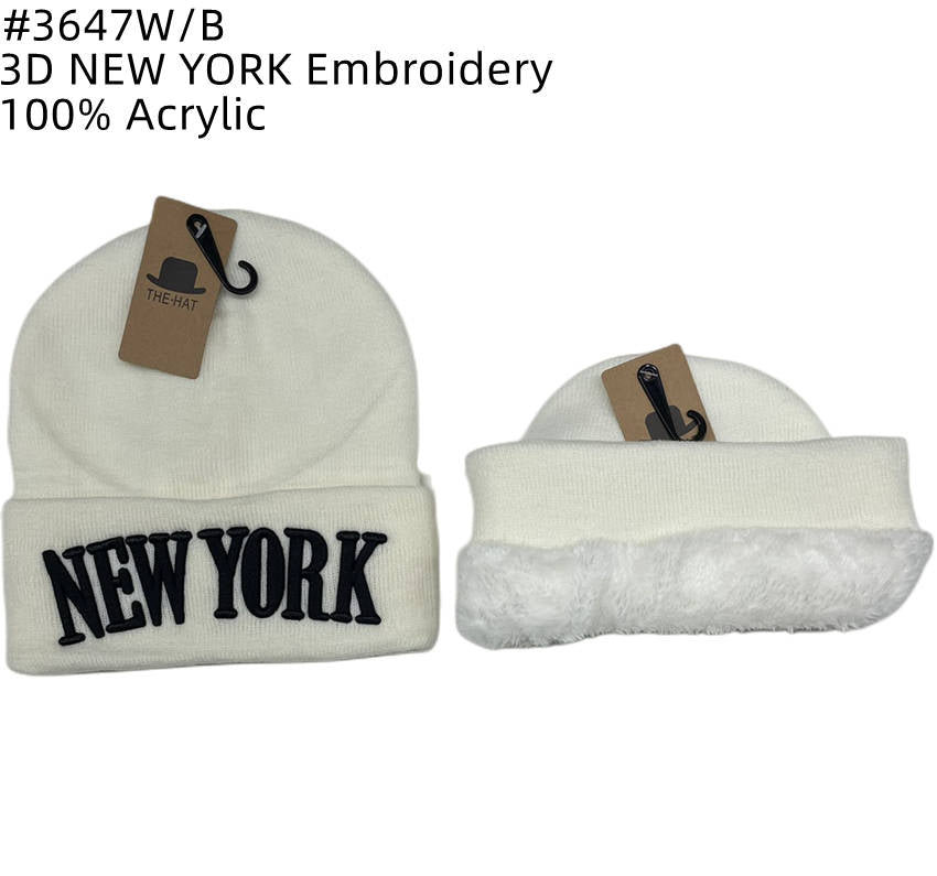 12-pack Wholesale Beanie Hat 3D NewYork Embroidery #3647