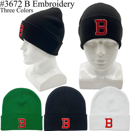 12-pack Wholesale Beanie Hat 3D B Embroidery #3672