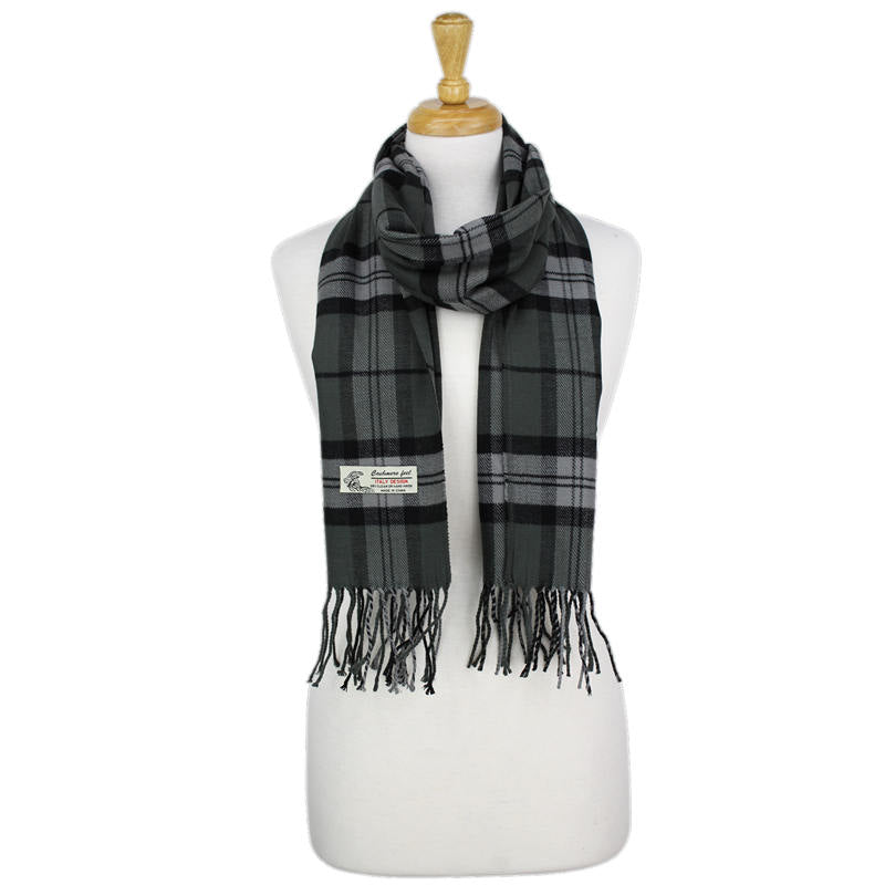 Plaid Cashmere Feel Scarf 12-pack Grey CM38-1